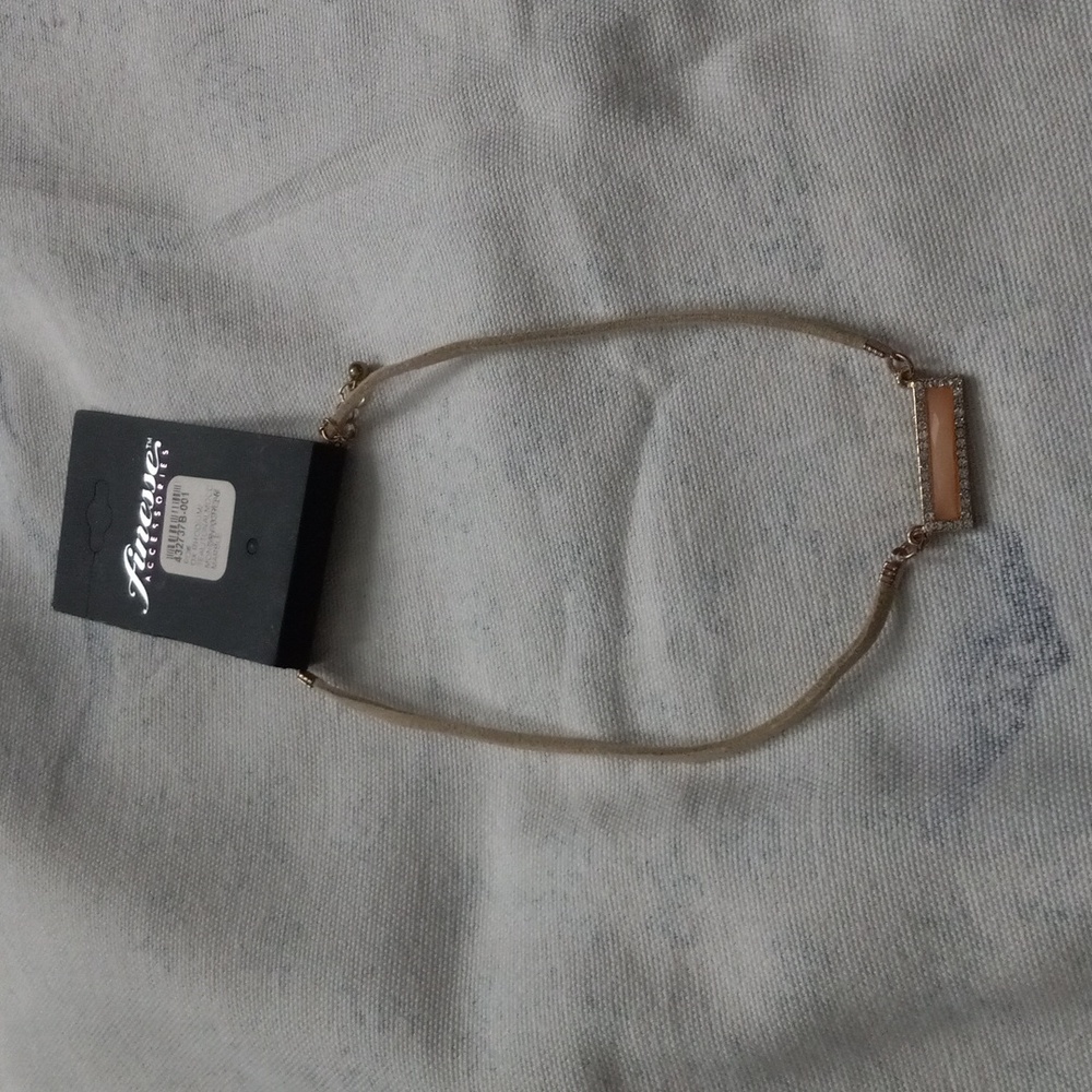 NWT Finesse Accessories tan choker necklace with rhinestone charm